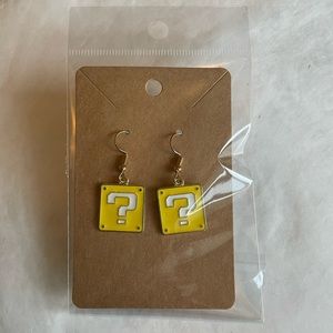 Super Mario Brothers Coin Box J Hook Earrings Video Game Nintendo Yellow